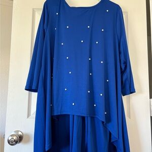 Blue Tunic with Pearl Accents